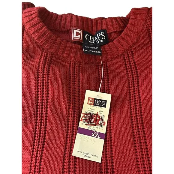 CHAPS RALPH LAUREN Men's RED Crew Neck Cotton Cable-Knit Sweater XXL NWT